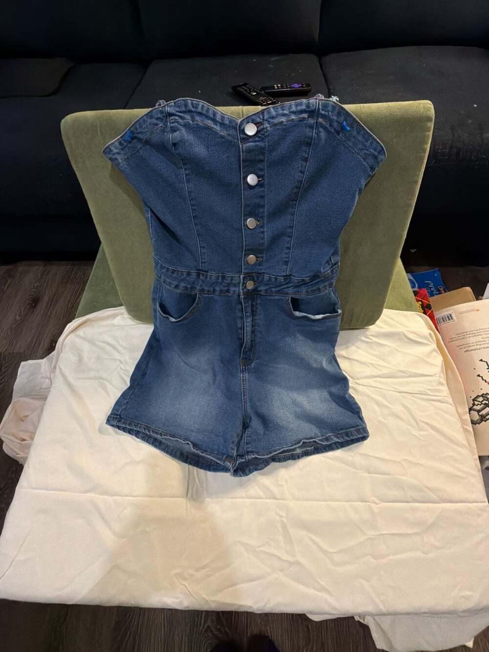 SHEIN EZwear Denim Jumpsuit Size L Strapless Blue Romper